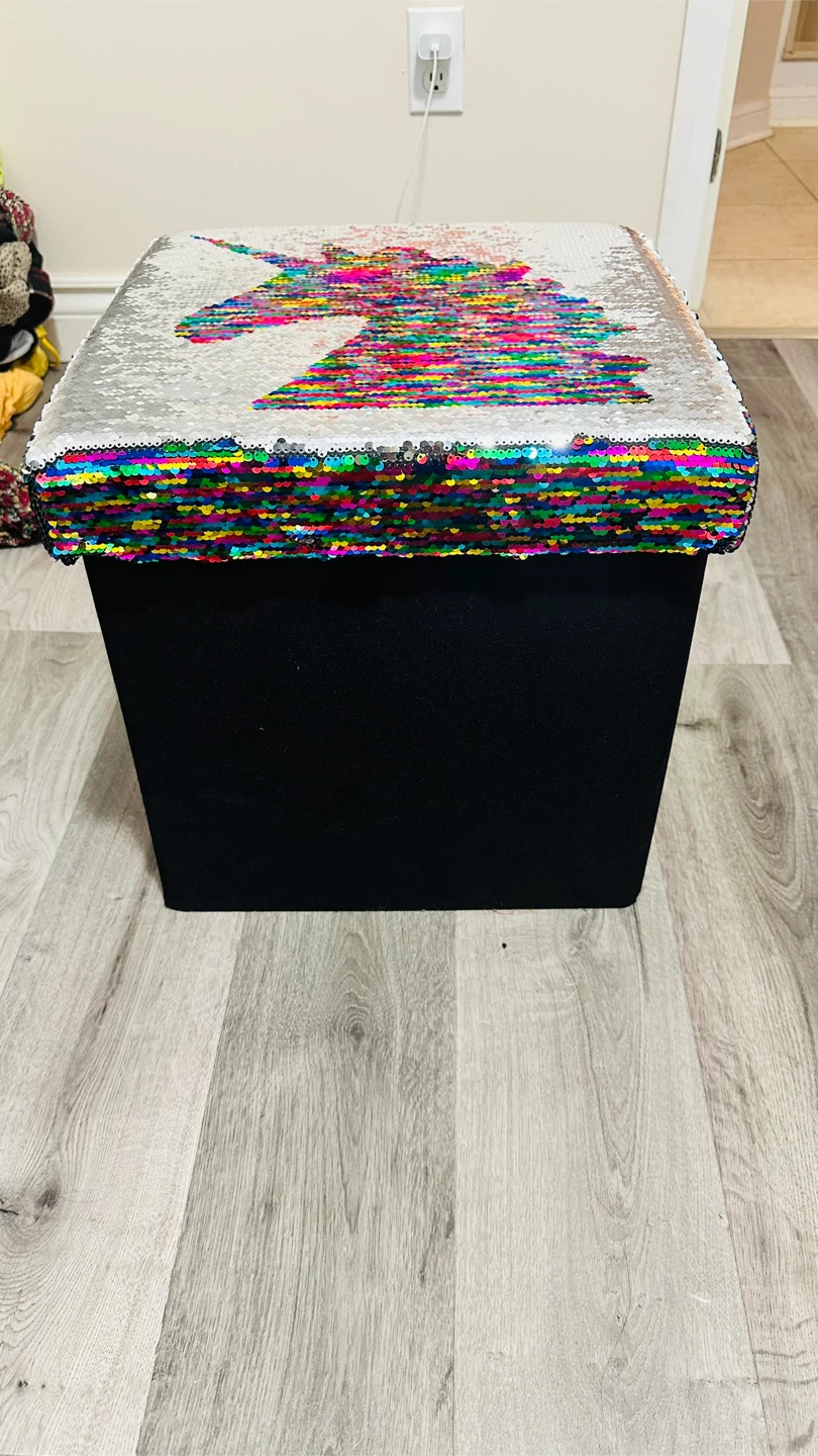 Unicorn Sequin Storage Ottoman