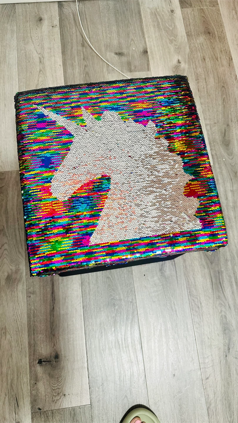 Unicorn Sequin Storage Ottoman - photo 2