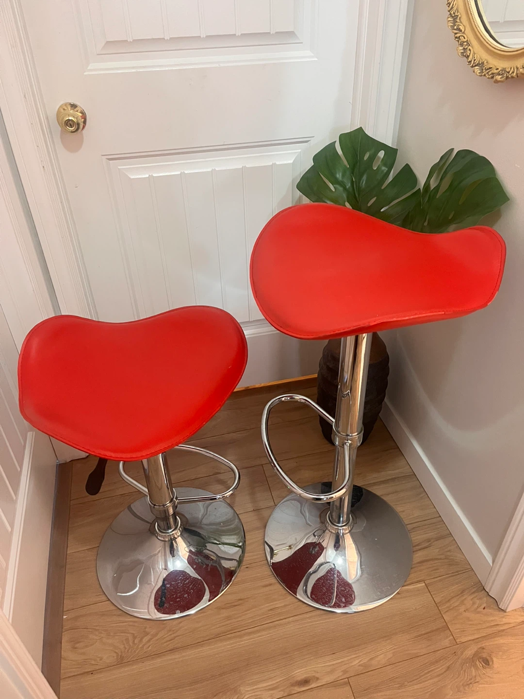 Pair Adjustable Red Swivel Stool/Barstool