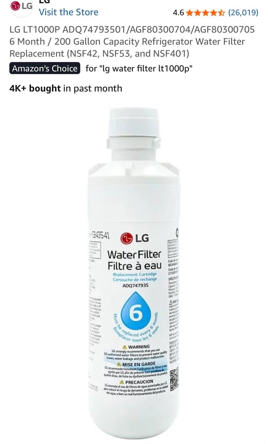 LG Water Filter Replacement Cartridge LT1000P - photo 2