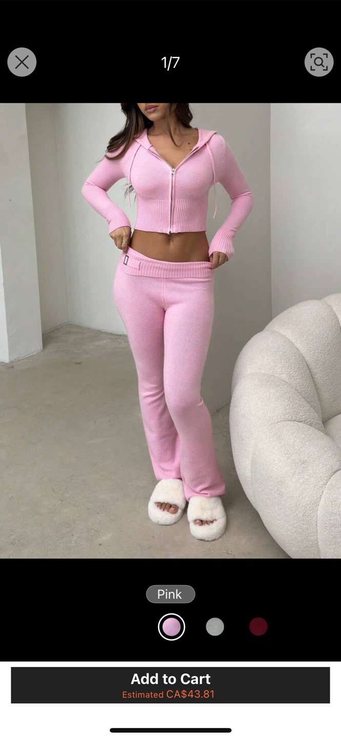Pink Cropped Zip-Up Hoodie and Flare Pants Set