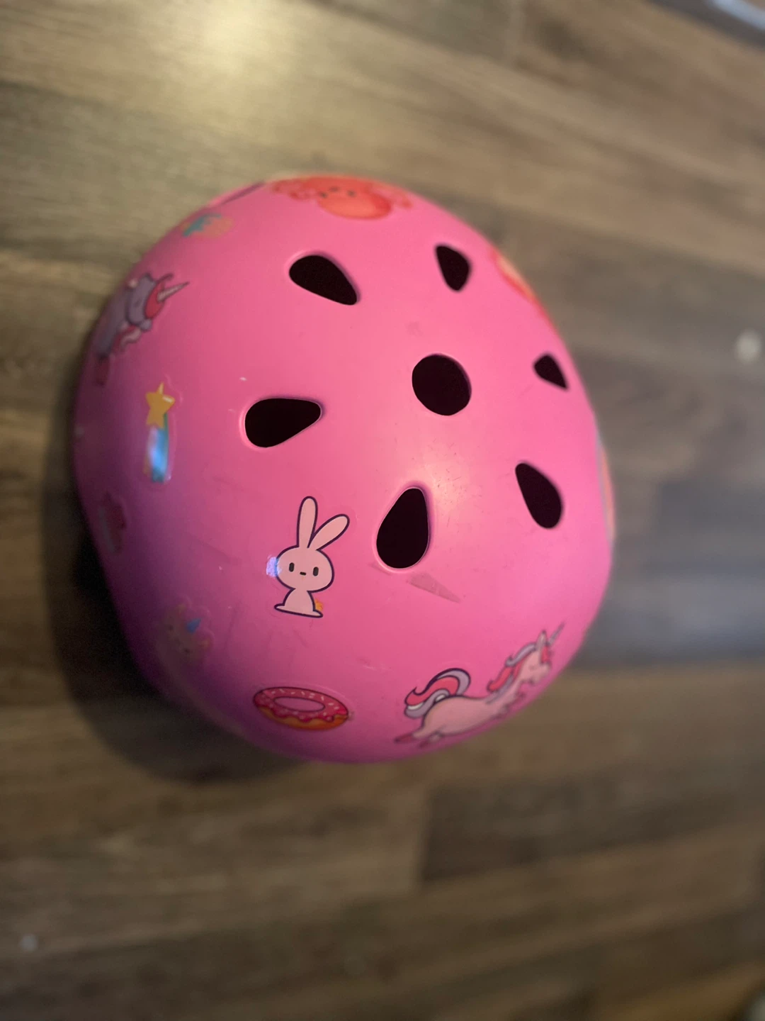 Pink Kids' Bike Helmet with Unicorn and Donut Stickers