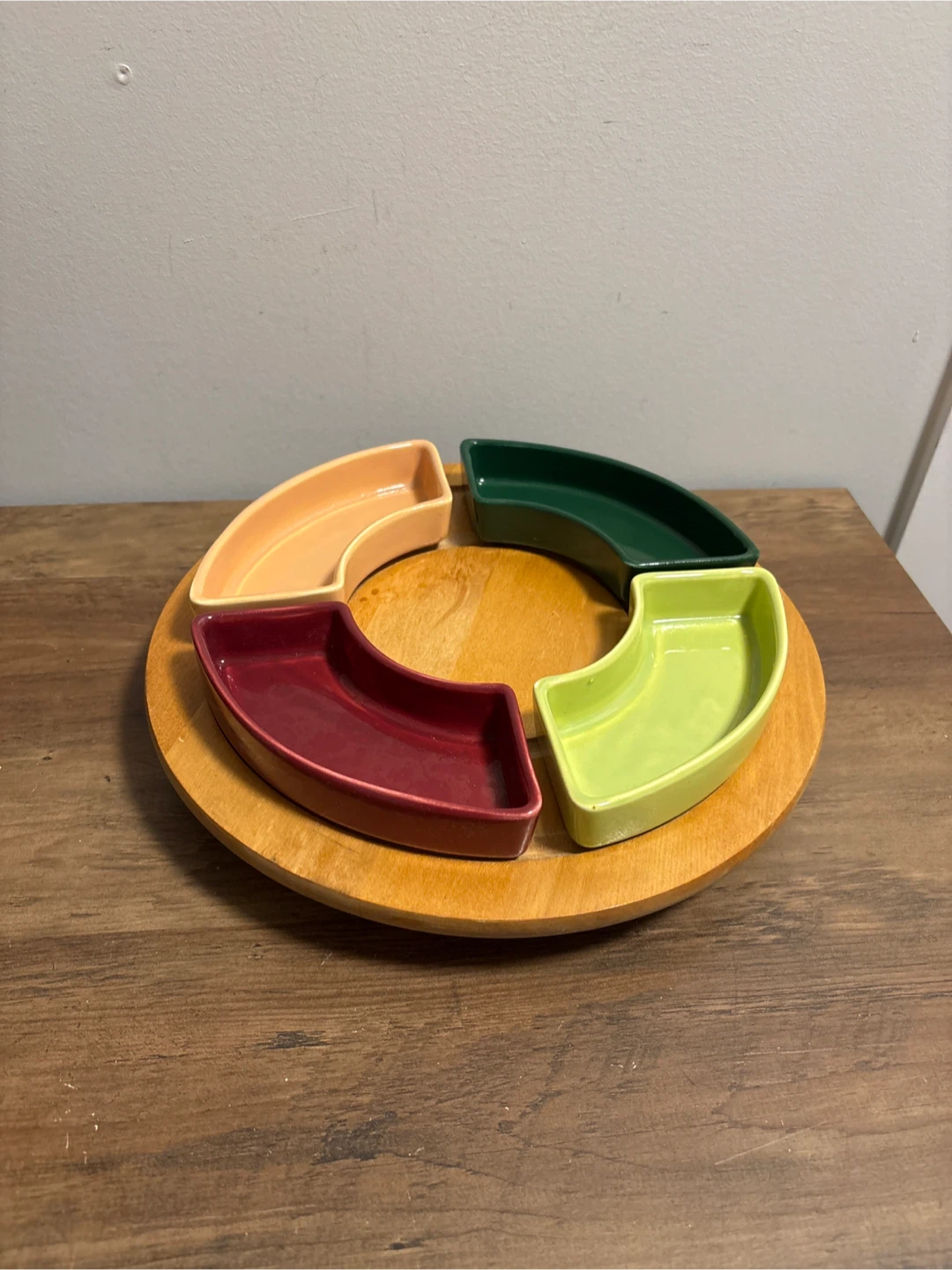 Wooden Rotating Chip and Dip Server with 4 Ceramic Bowls - photo 3