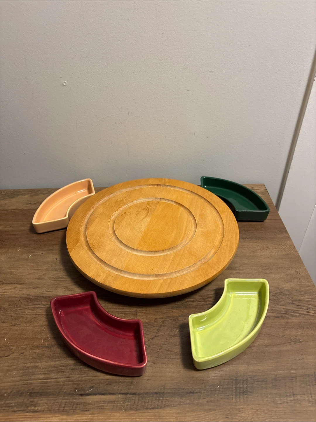Wooden Rotating Chip and Dip Server with 4 Ceramic Bowls - photo 4