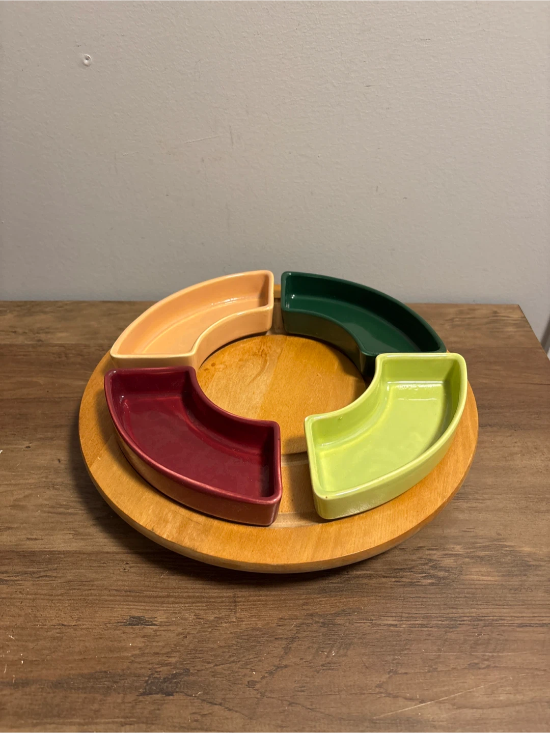 Wooden Rotating Chip and Dip Server with 4 Ceramic Bowls - photo 5