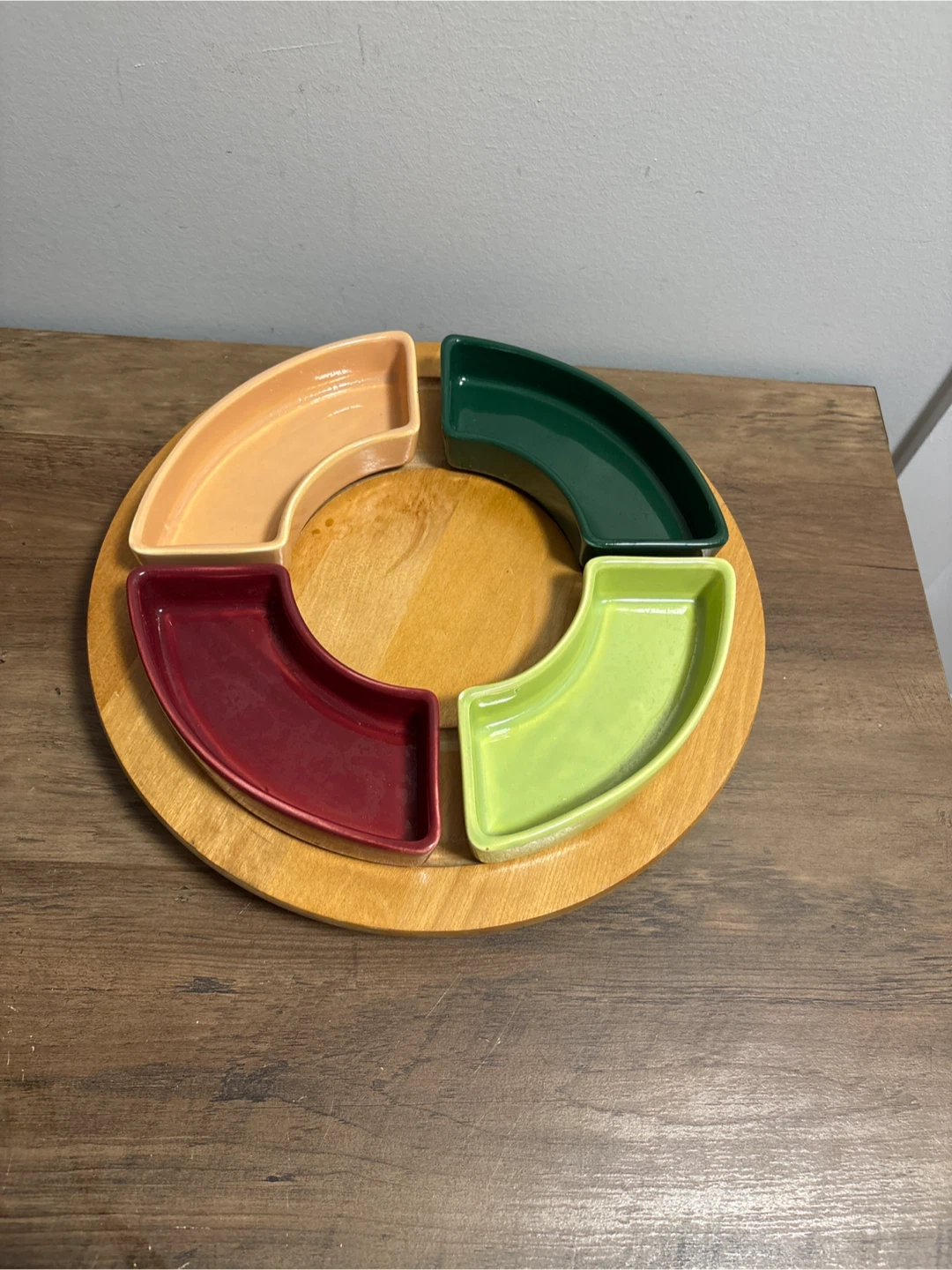 Wooden Rotating Chip and Dip Server with 4 Ceramic Bowls - photo 2