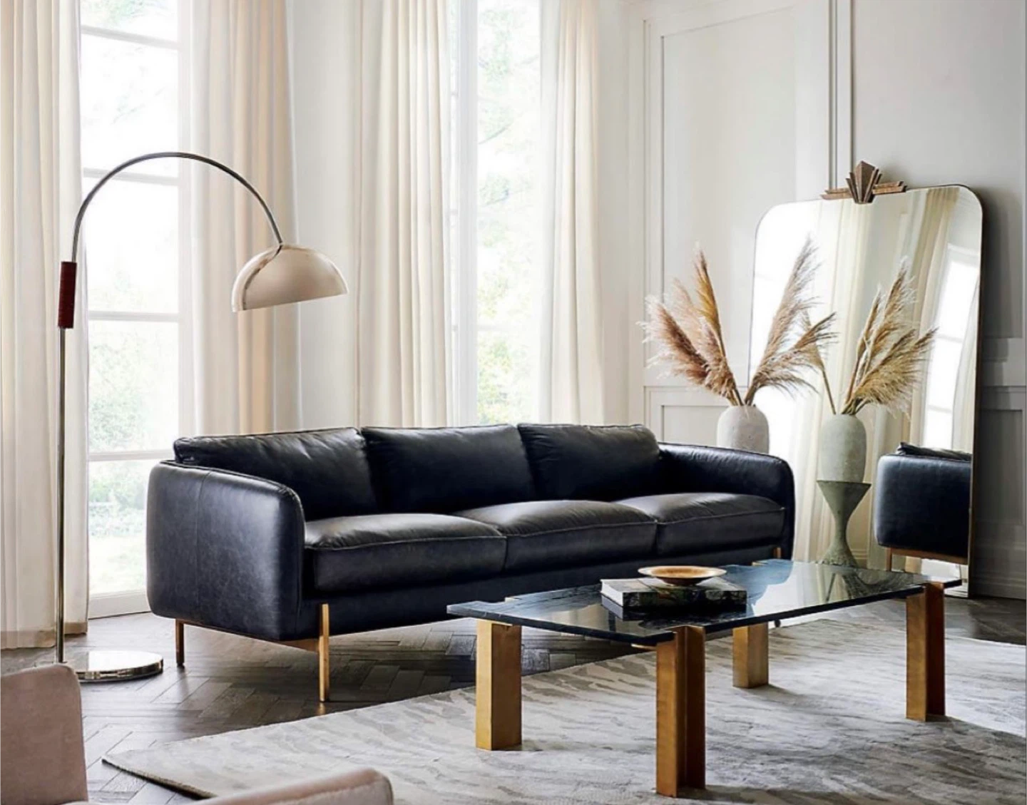 CB2 Hoxton Black Leather Sofa - photo 5