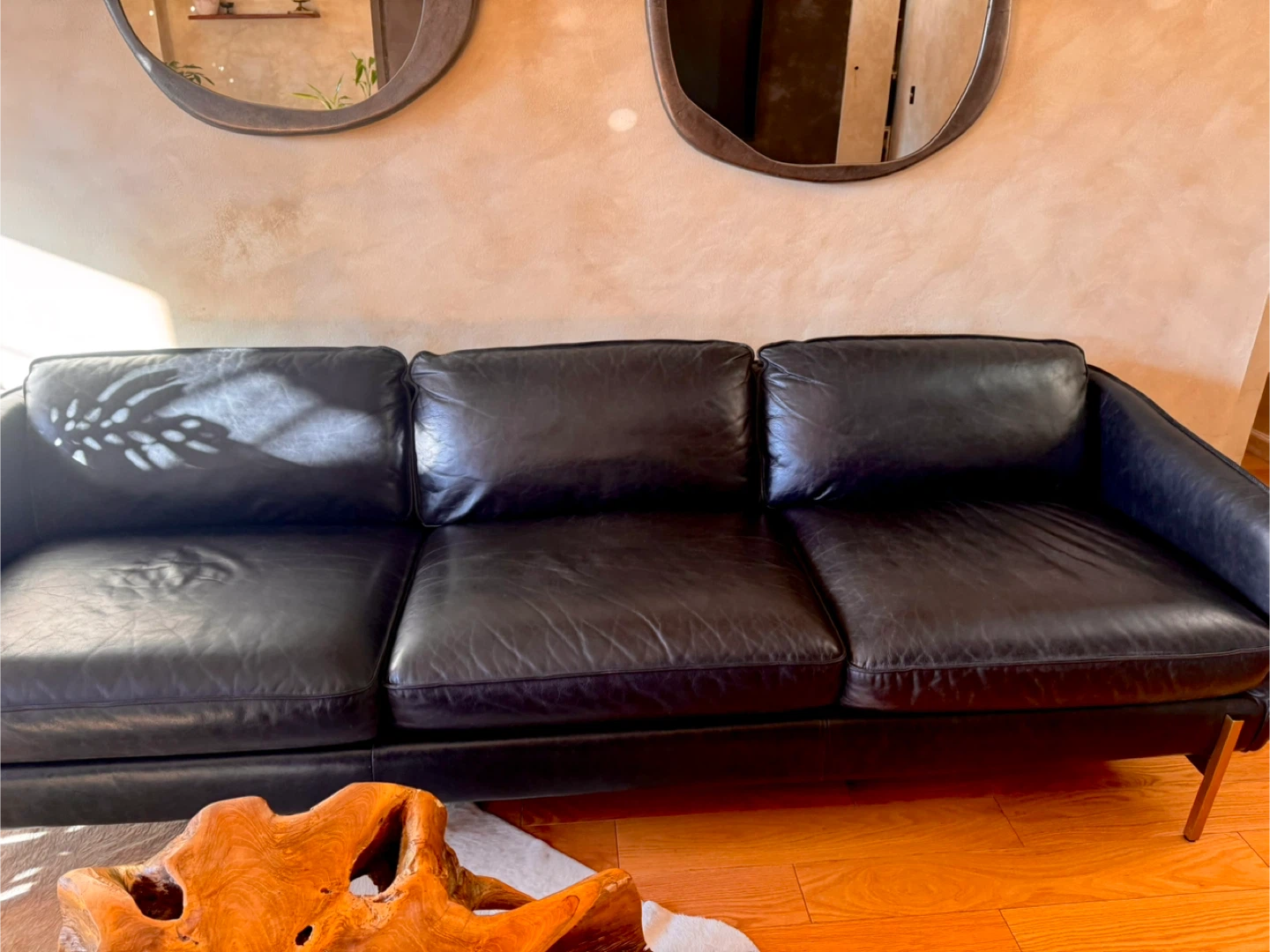 CB2 Hoxton Black Leather Sofa - photo 2