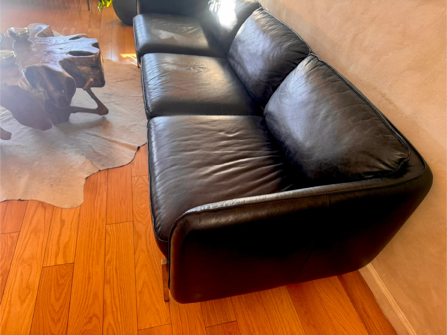 CB2 Hoxton Black Leather Sofa - photo 3