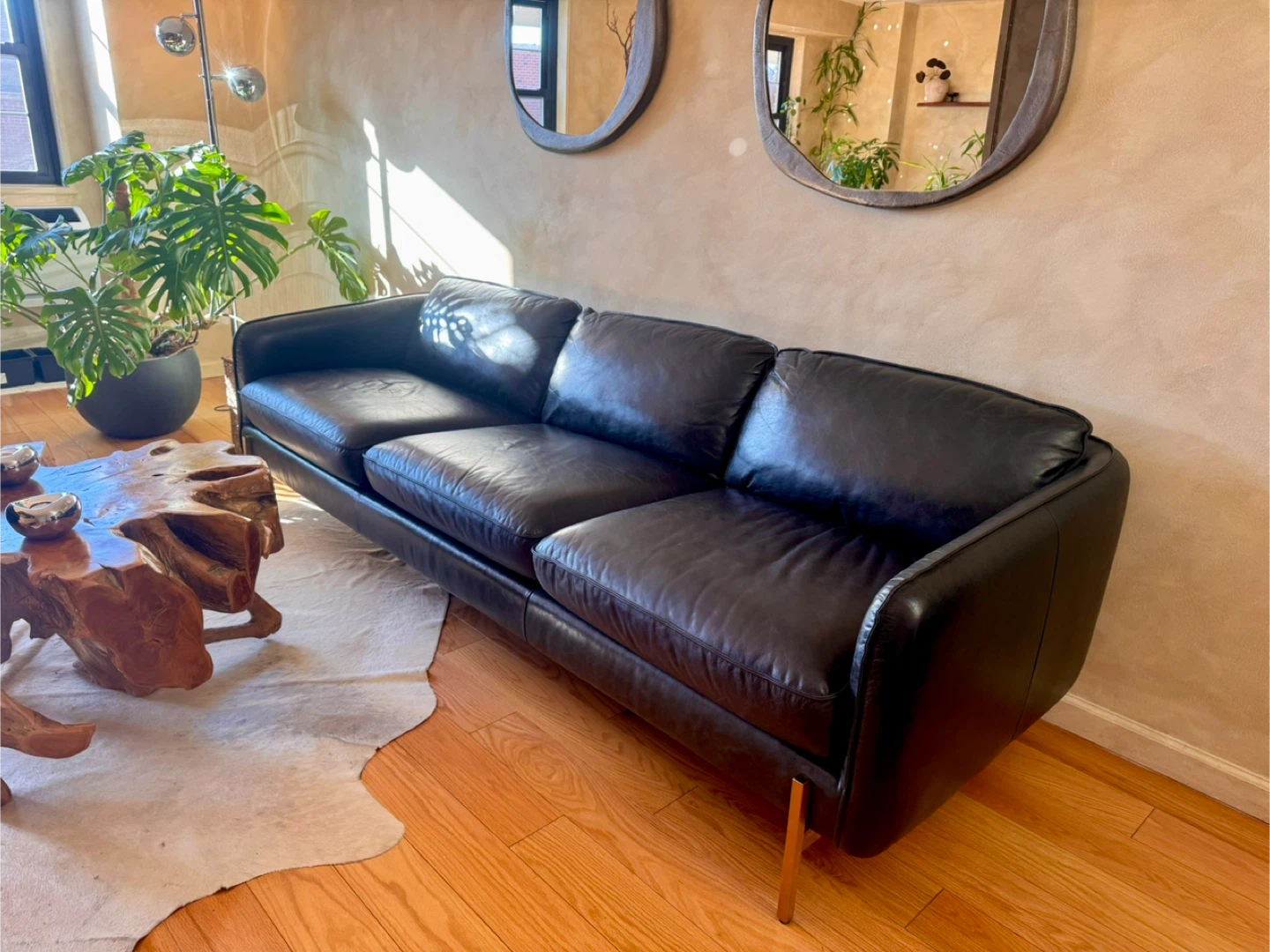 CB2 Hoxton Black Leather Sofa