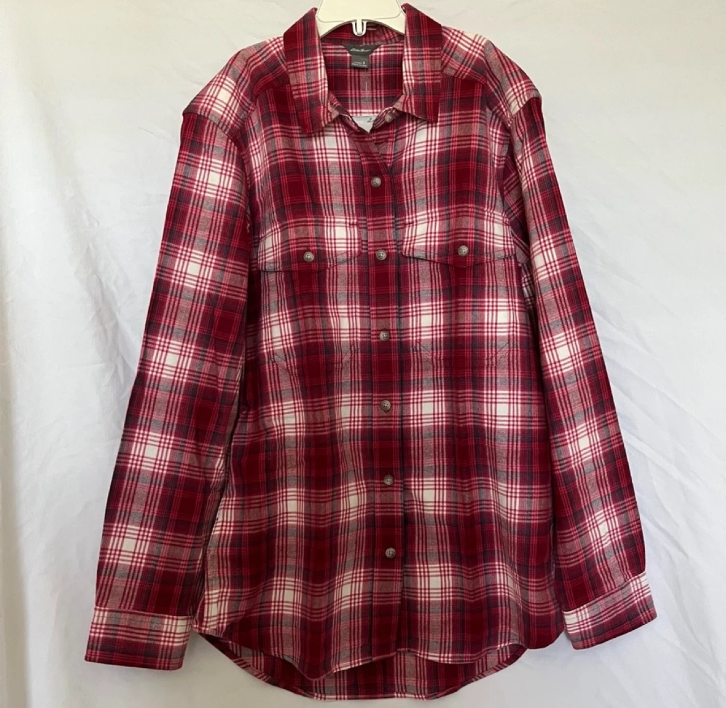NWT Eddie Bauer Women's Plaid Flannel Shirt - Red/White, Size S