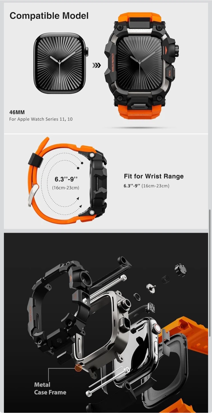ULTIMAL Rugged Case for Apple Watch 46mm - Orange - photo 4