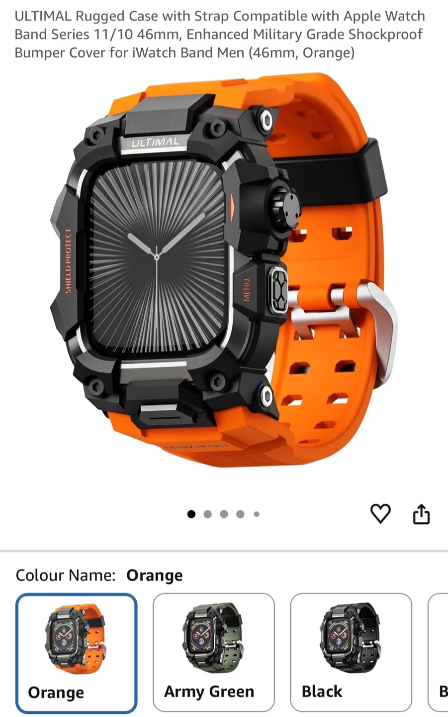 ULTIMAL Rugged Case for Apple Watch 46mm - Orange - photo 2