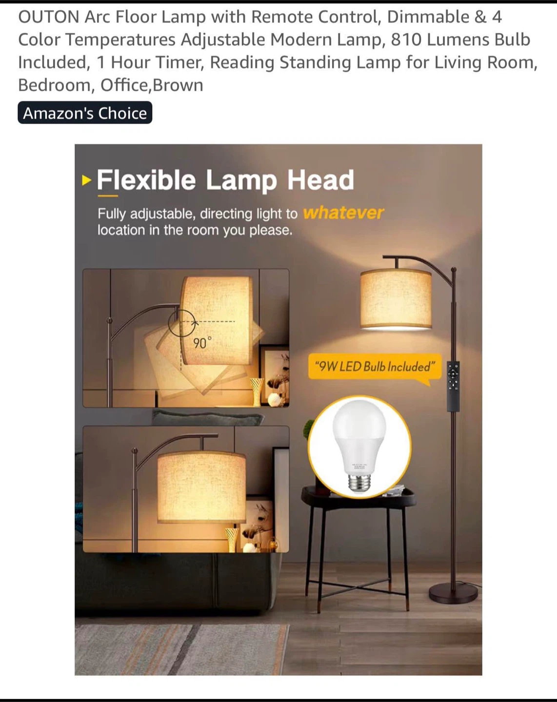 OUTON Arc Floor Lamp with Remote Control - Black - photo 2
