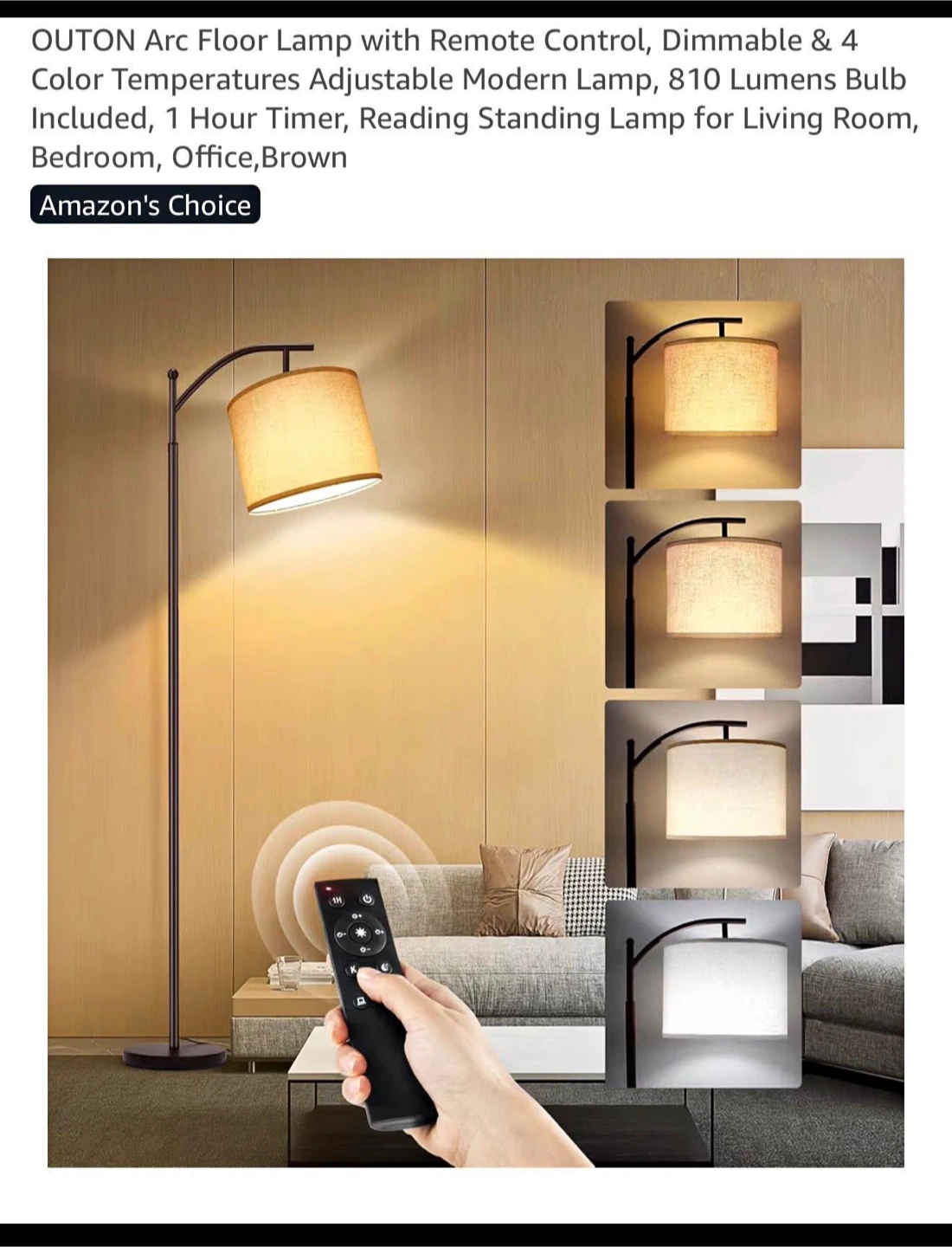 OUTON Arc Floor Lamp with Remote Control - Black - photo 3