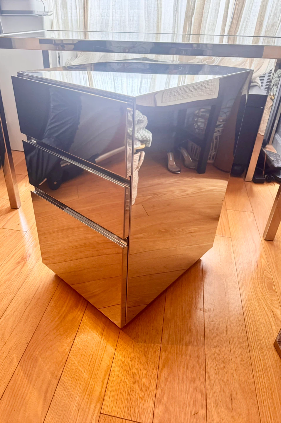Mirrored 3-Drawer Nightstand - photo 3