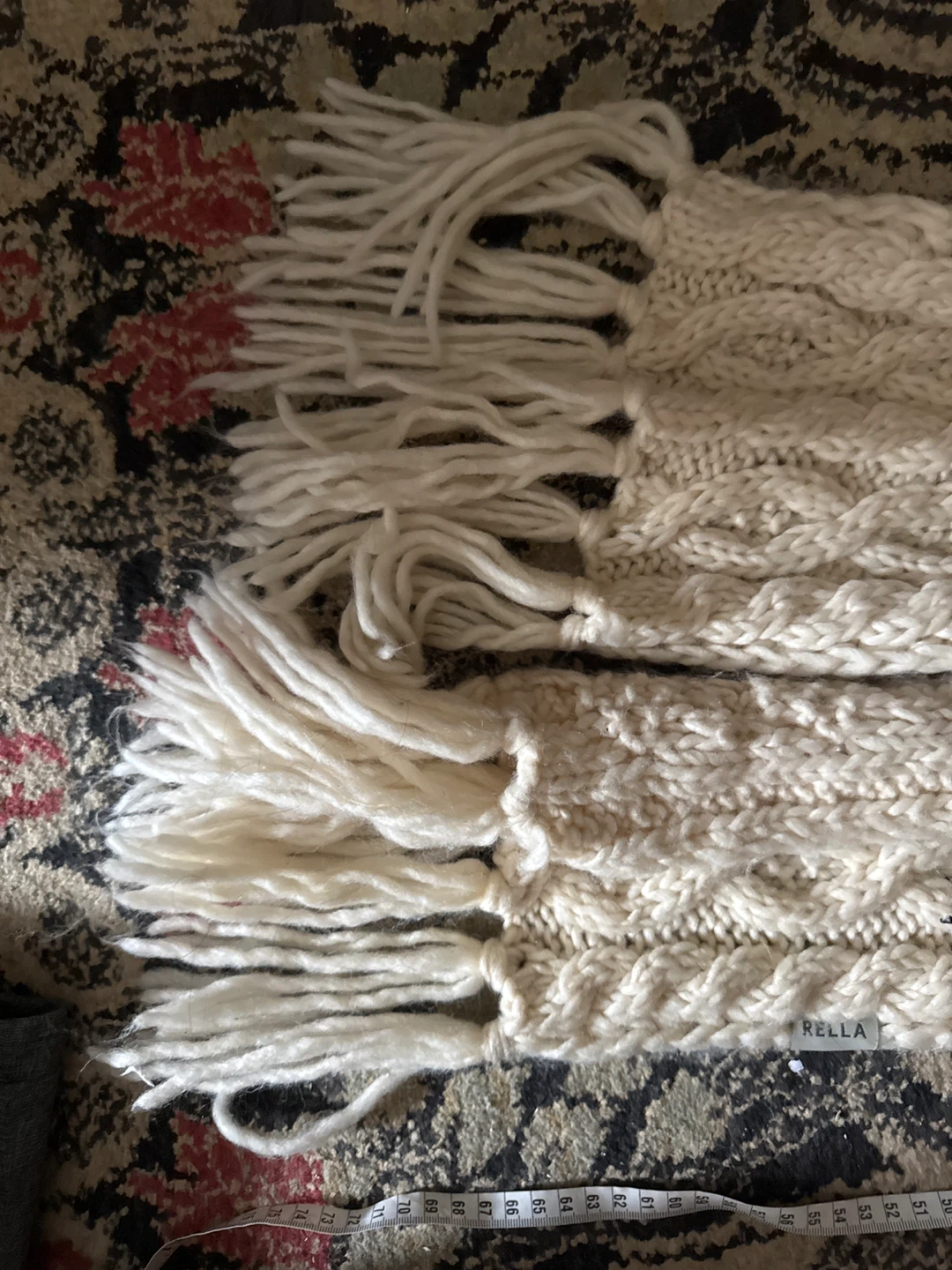 High quality long Cream Cable Knit Scarf with Fringe - photo 4