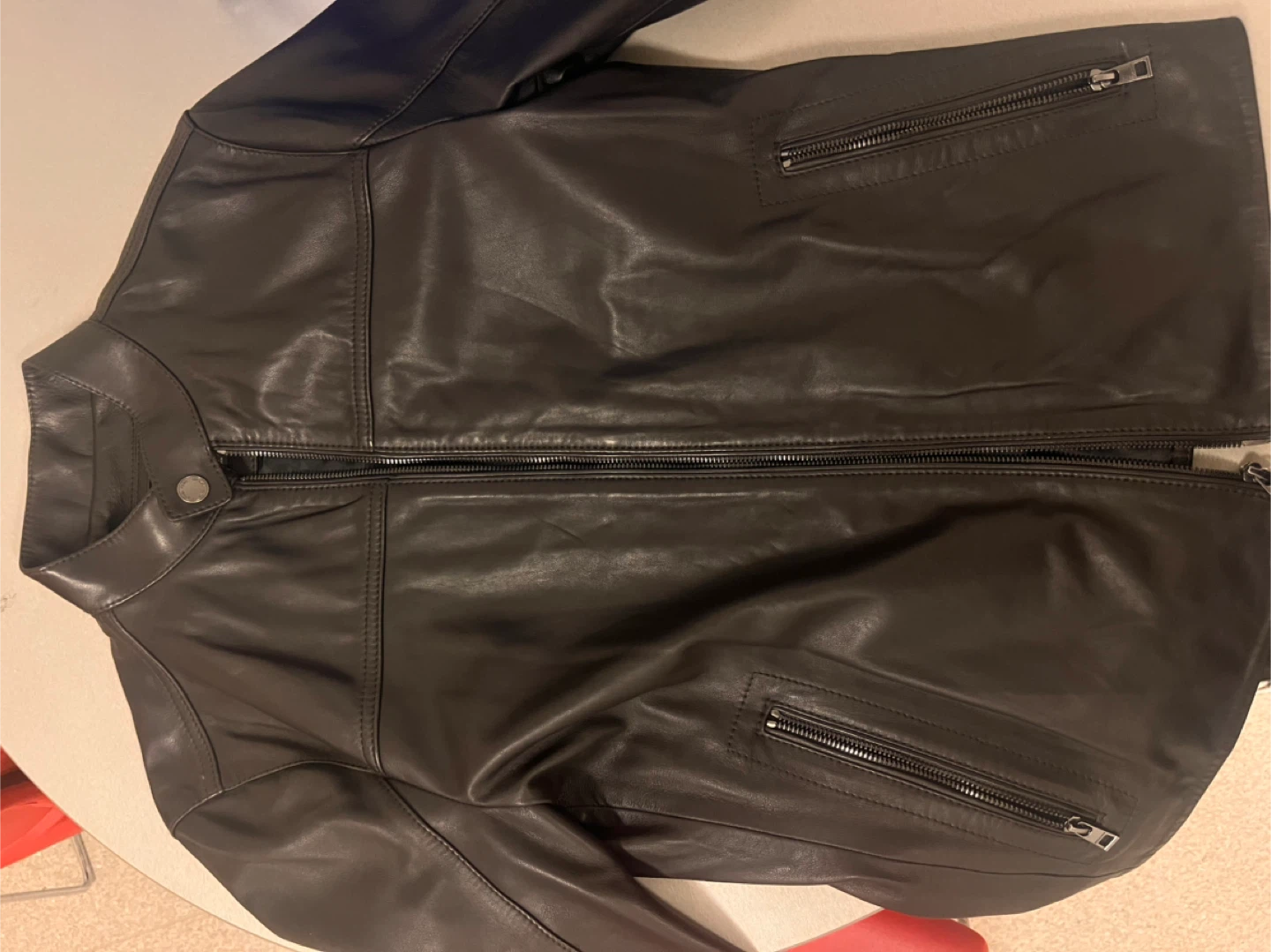 Michael Kors Men's Black Leather Motorcycle Jacket Size M - photo 2