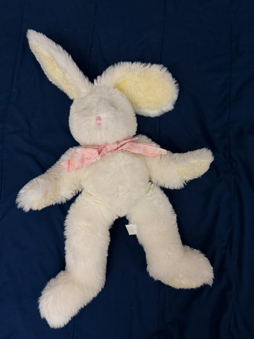 White Plush Bunny Rabbit Stuffed Animal with Pink Floral Scarf