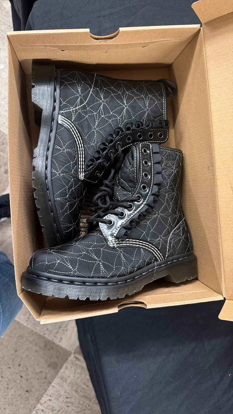 Dr. Martens Black Quilted Boots with Ruffle Detail