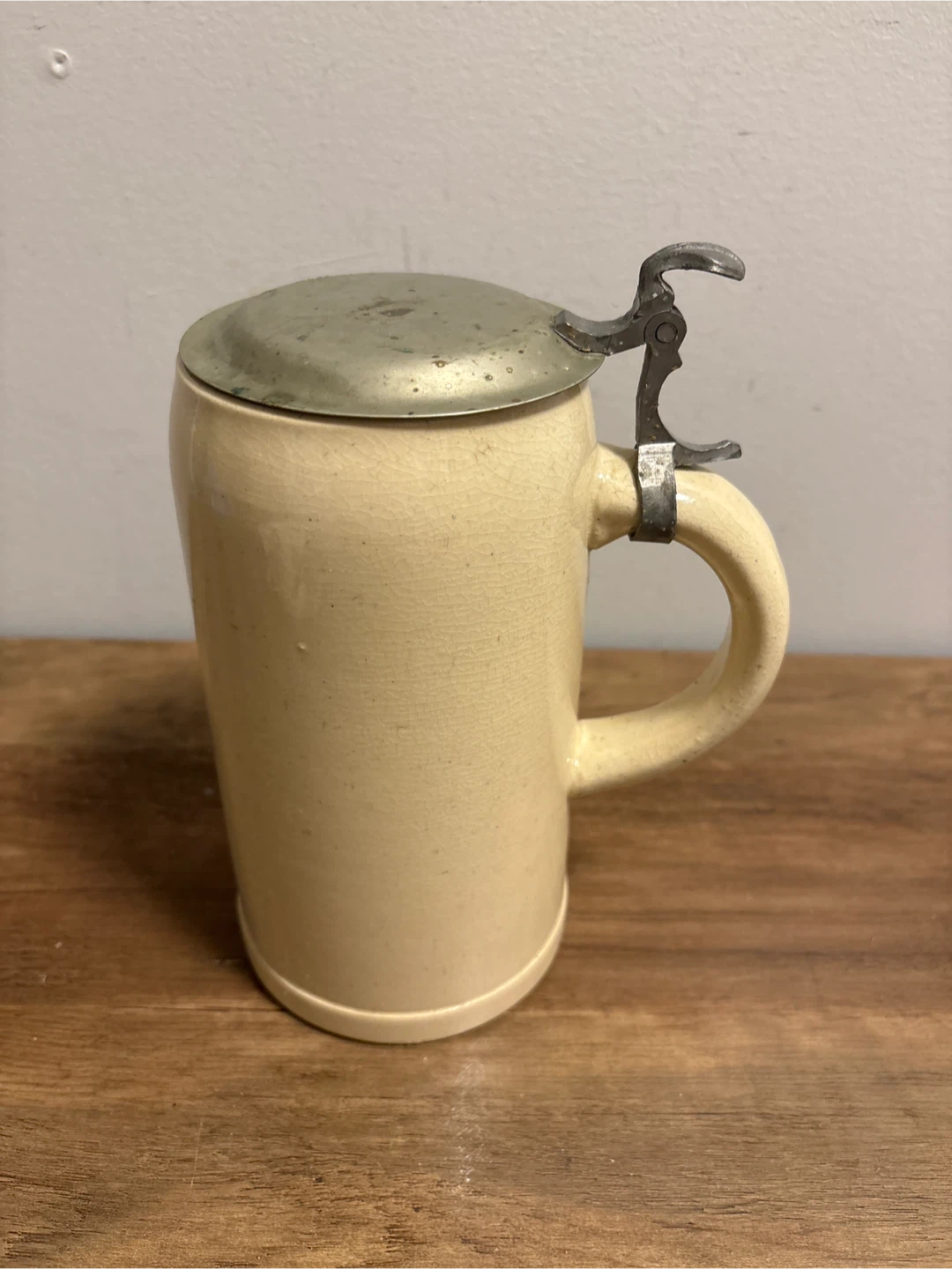 Vintage Ceramic Beer Stein with Pewter Lid