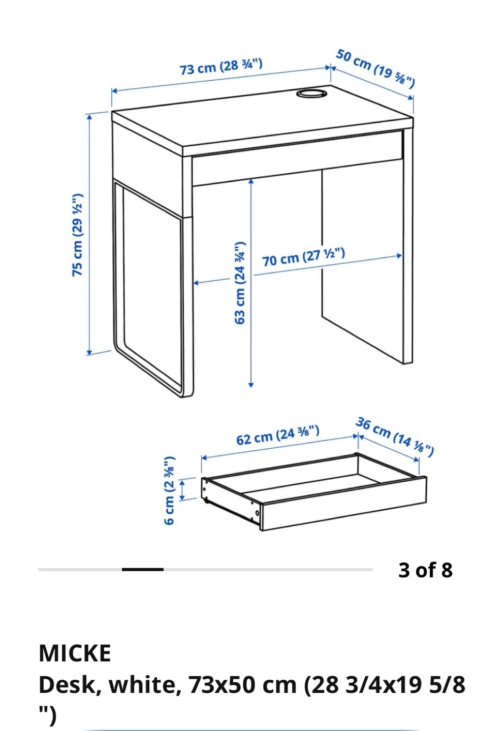 IKEA MICKE Desk in White with chair - photo 2