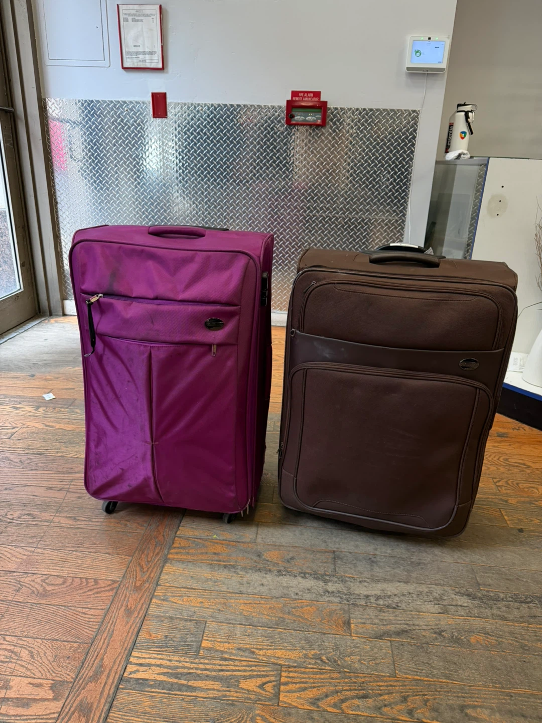 2pc Luggage Set - Purple & Brown Rolling Suitcases