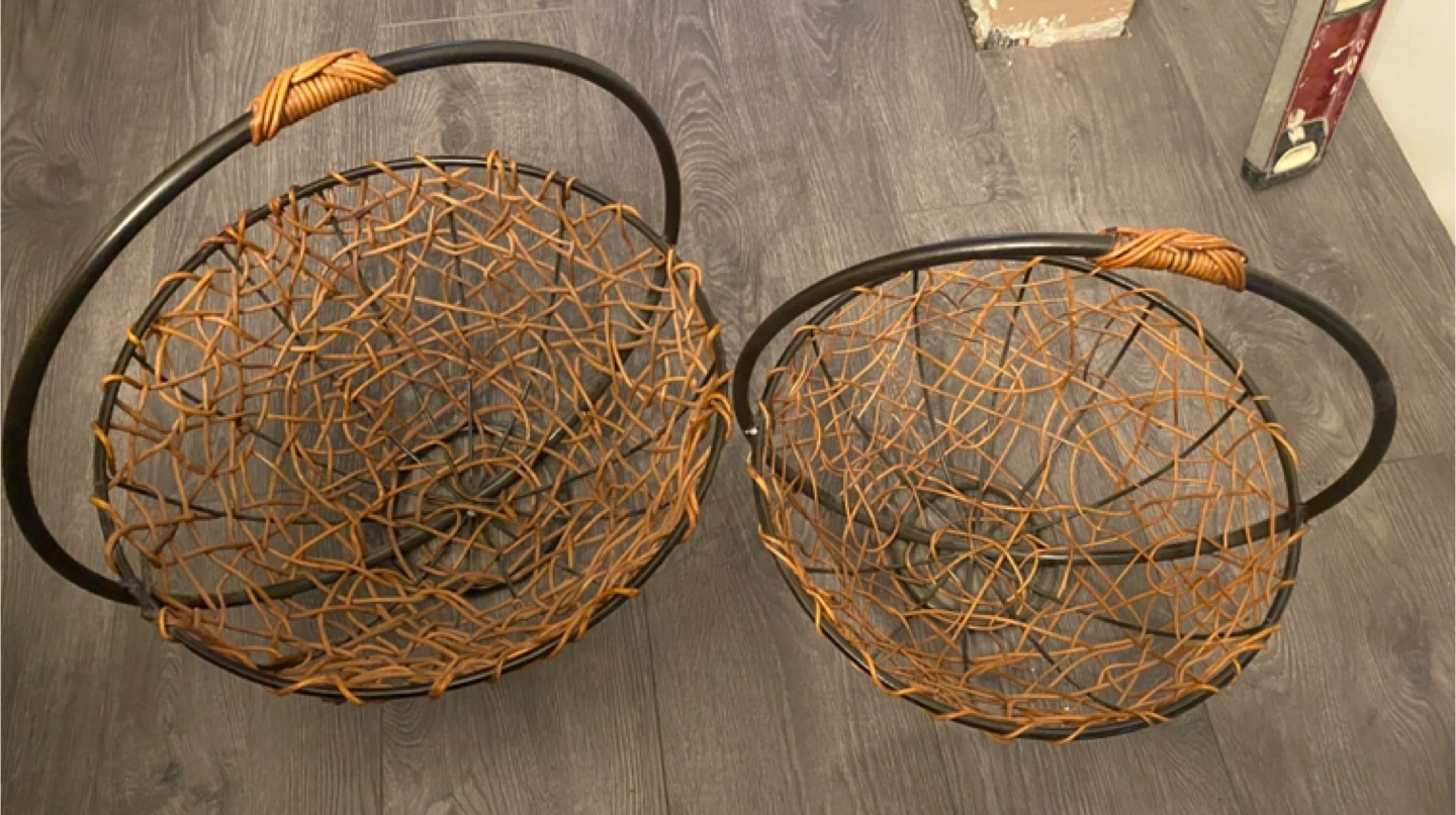 Set of 2 Decorative Woven Baskets with Handles