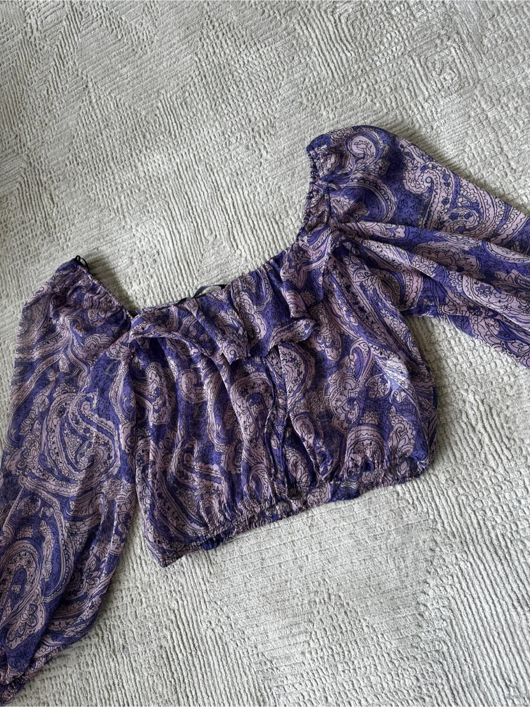 ZARA Purple Paisley Print Square Neck Crop Top - photo 2