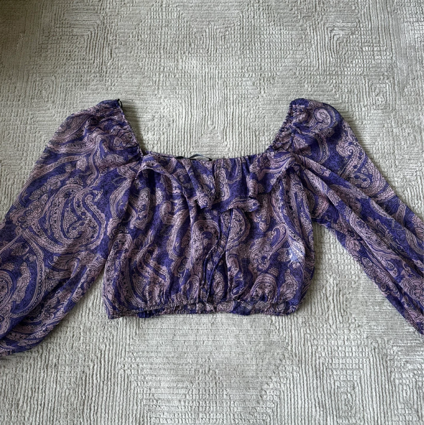 ZARA Purple Paisley Print Square Neck Crop Top