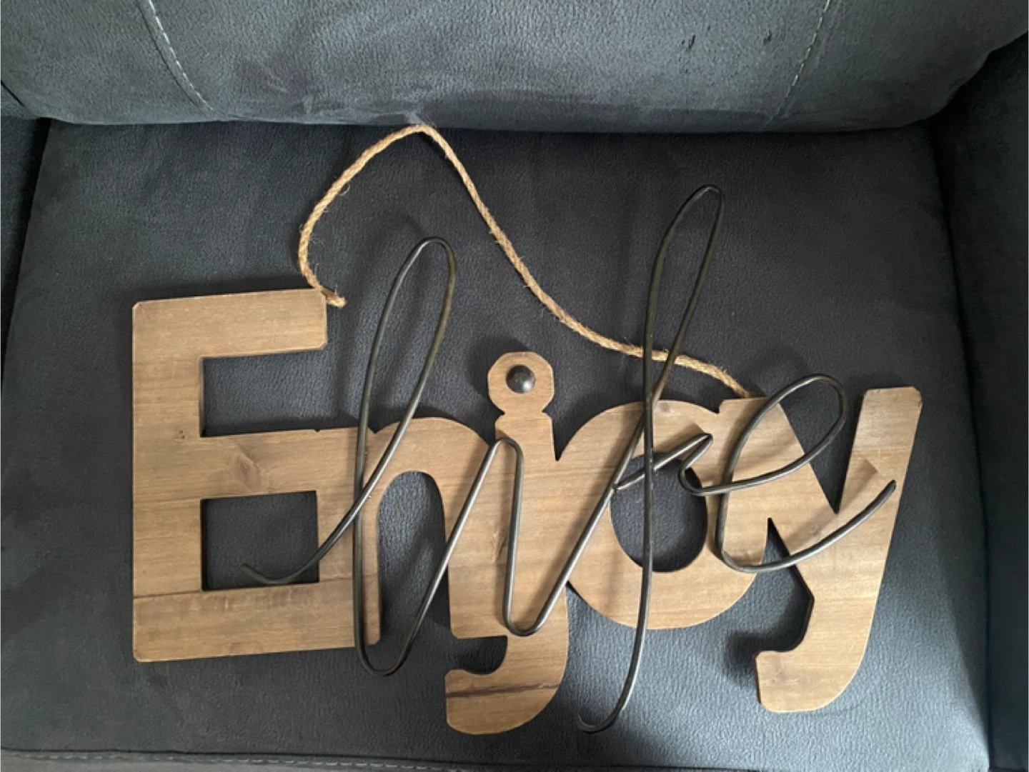 Wooden "Enjoy" Sign with Metal Script