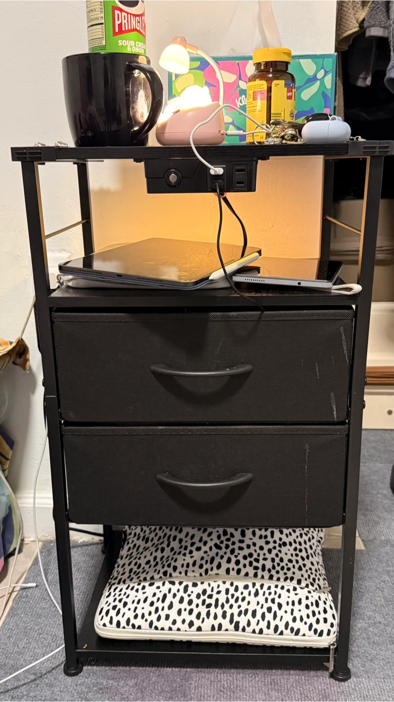 Black Nightstand with Built-in USB Charging - photo 2