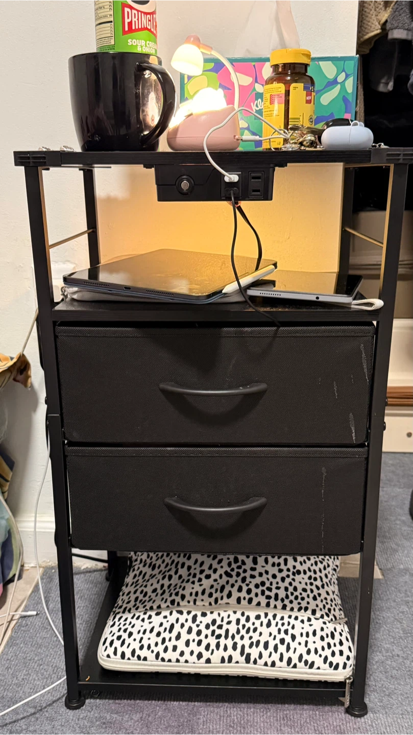 Black Nightstand with Built-in USB Charging