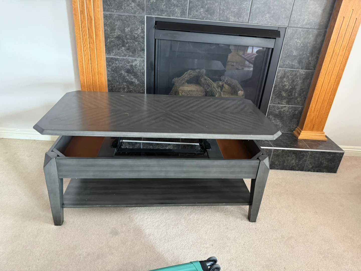 Grey Lift-Top Coffee Table with Storage Shelf