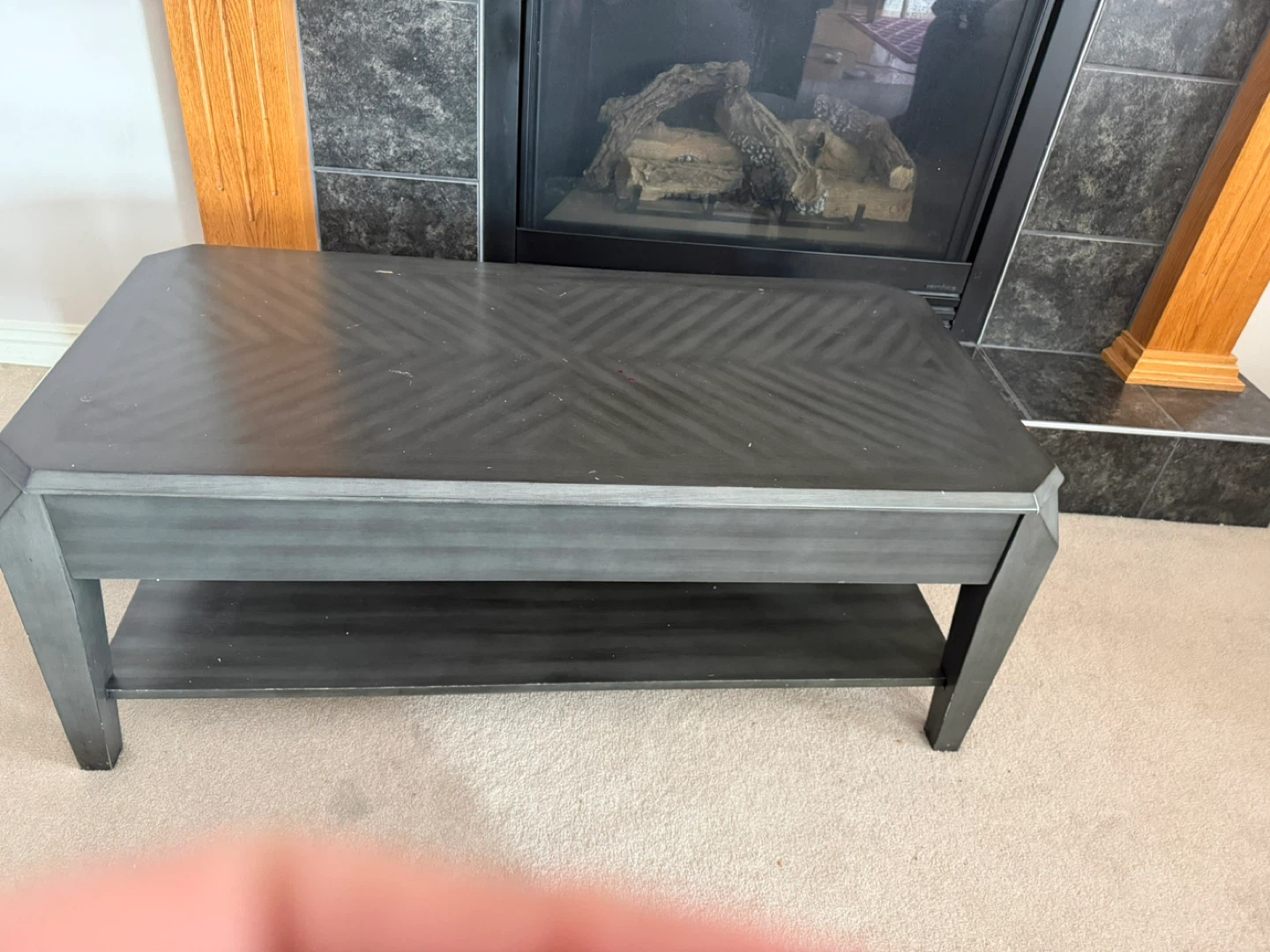 Grey Lift-Top Coffee Table with Storage Shelf - photo 2