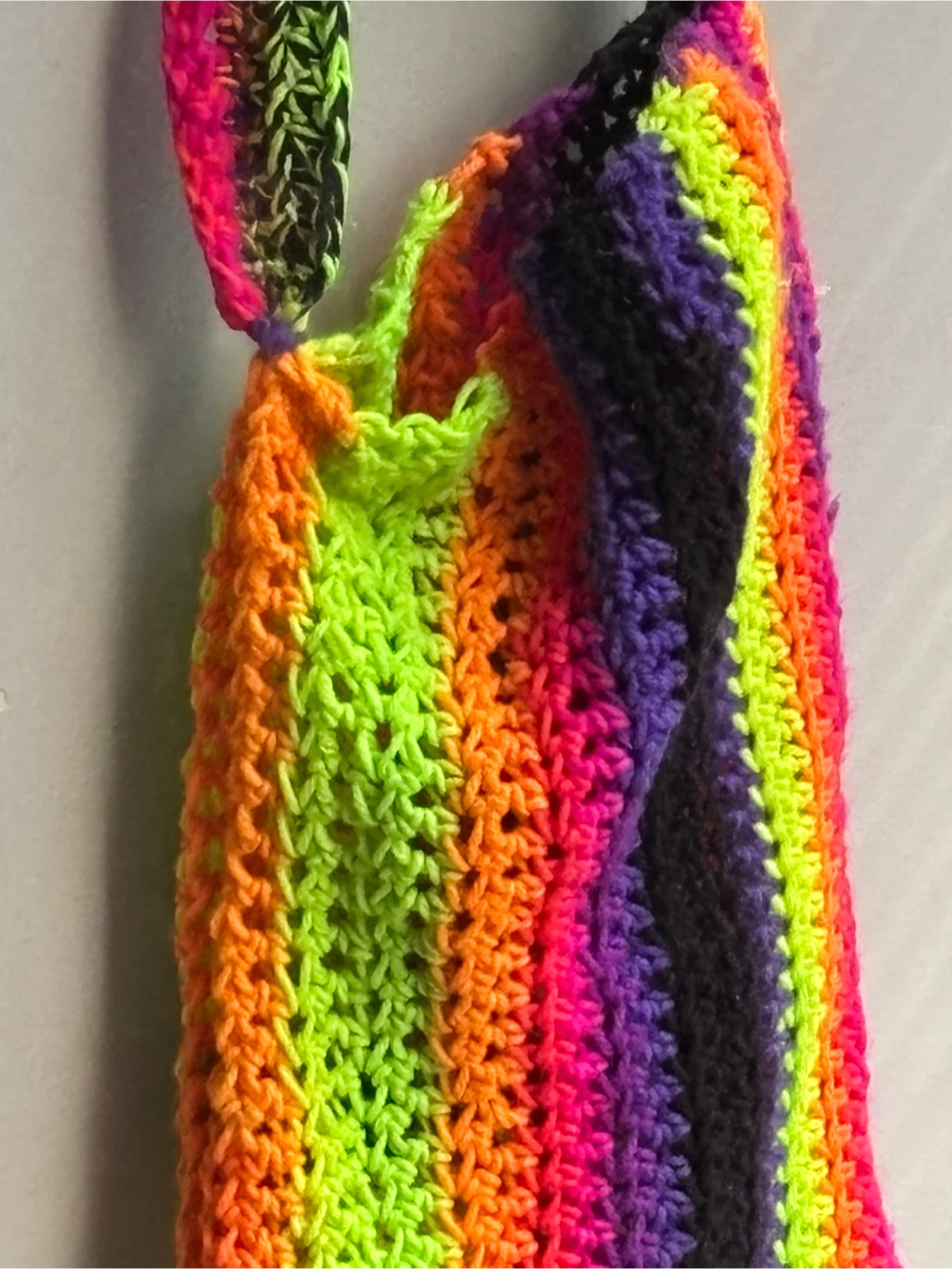 Handmade Crochet Bag - Neon Rainbow Stripes - photo 3