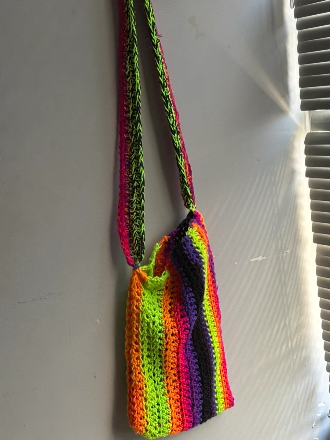 Handmade Crochet Bag - Neon Rainbow Stripes - photo 2