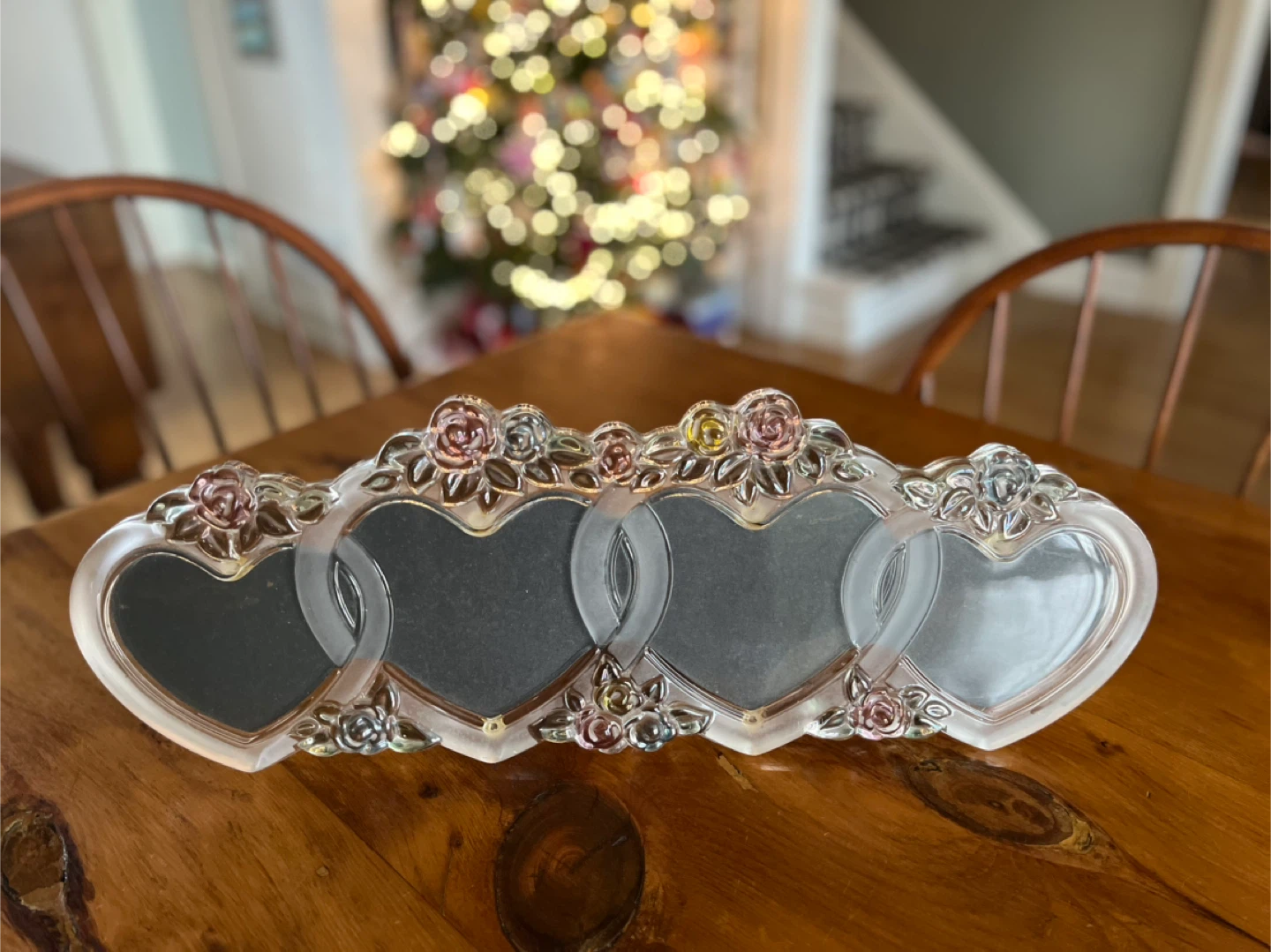 Vintage Glass Multi-Heart Photo Frame with Floral Accents
