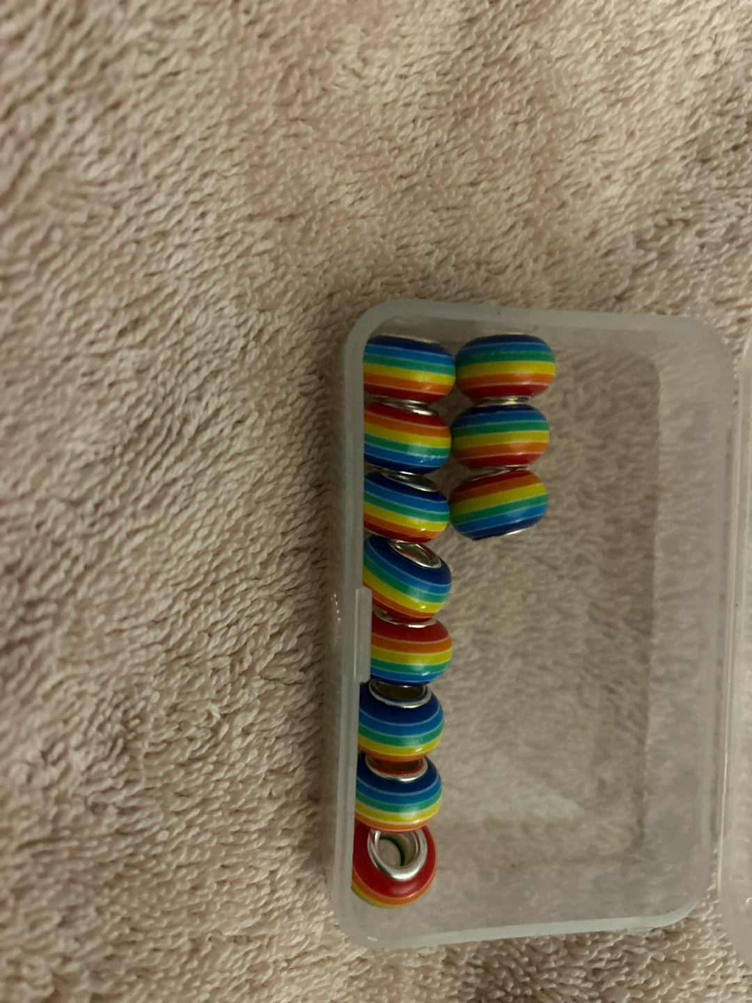 Rainbow striped glass charm beads with metal core, colorful s - photo 3