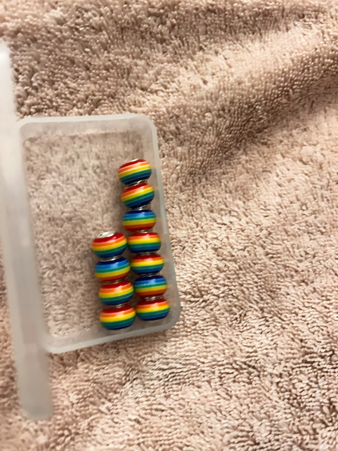 Rainbow striped glass charm beads with metal core, colorful s - photo 4