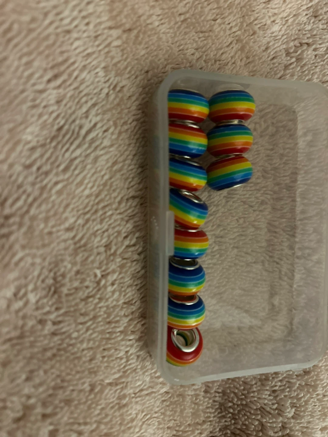 Rainbow striped glass charm beads with metal core, colorful s