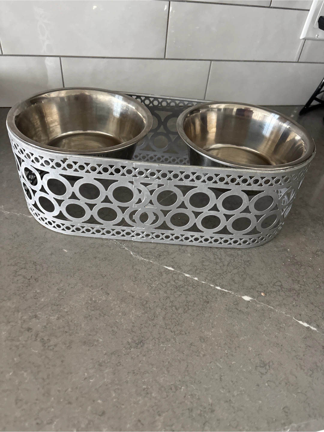 set of Double Dog Bowls with  Stand