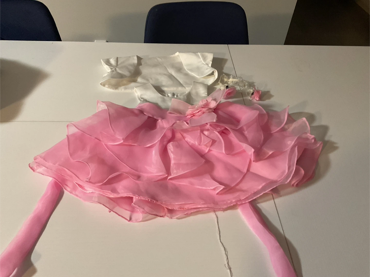 Pink Ruffled Dress with White Top and Headband