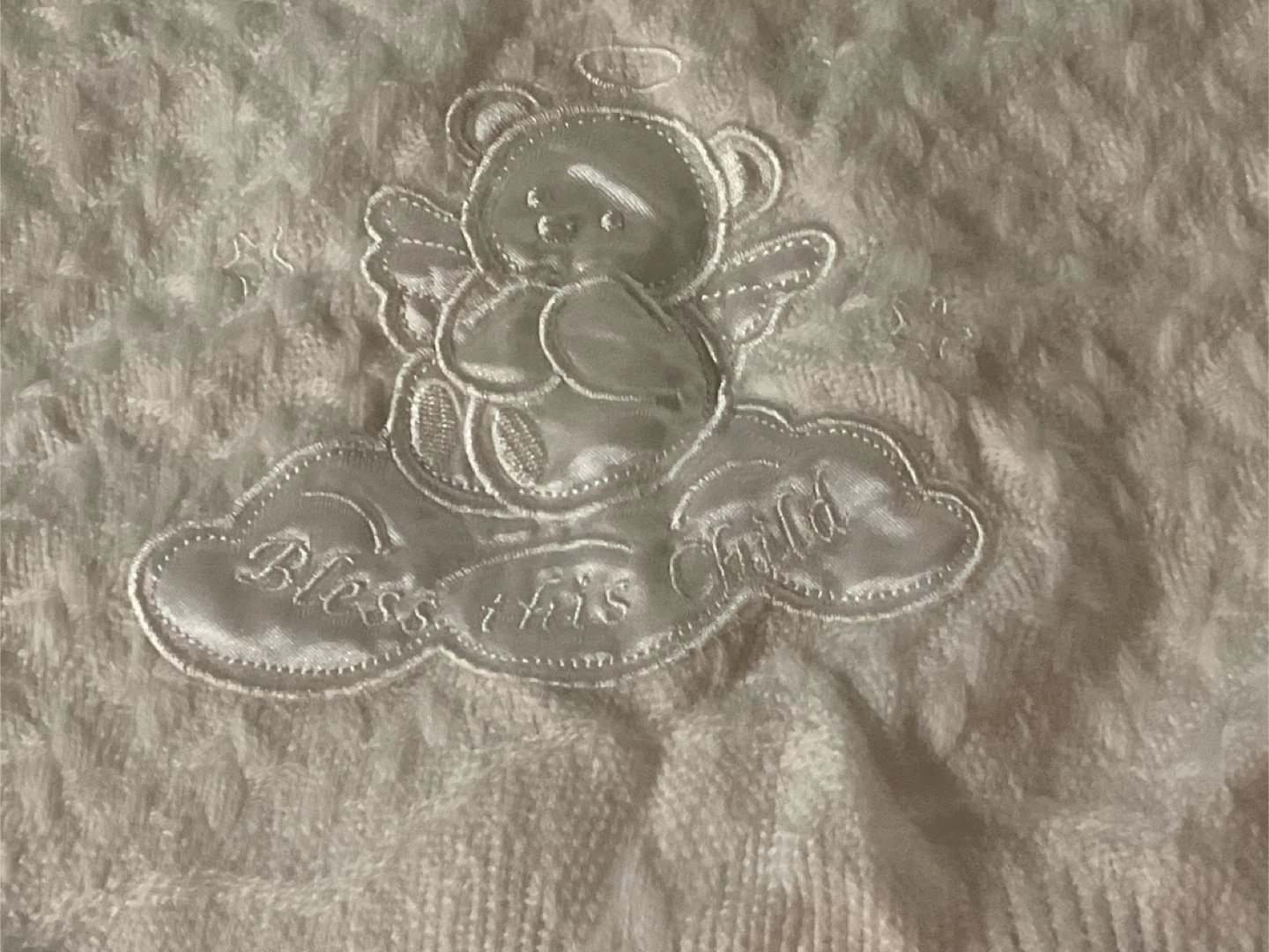 White Baby Blanket with "Bless this Child" Embroidery - photo 2