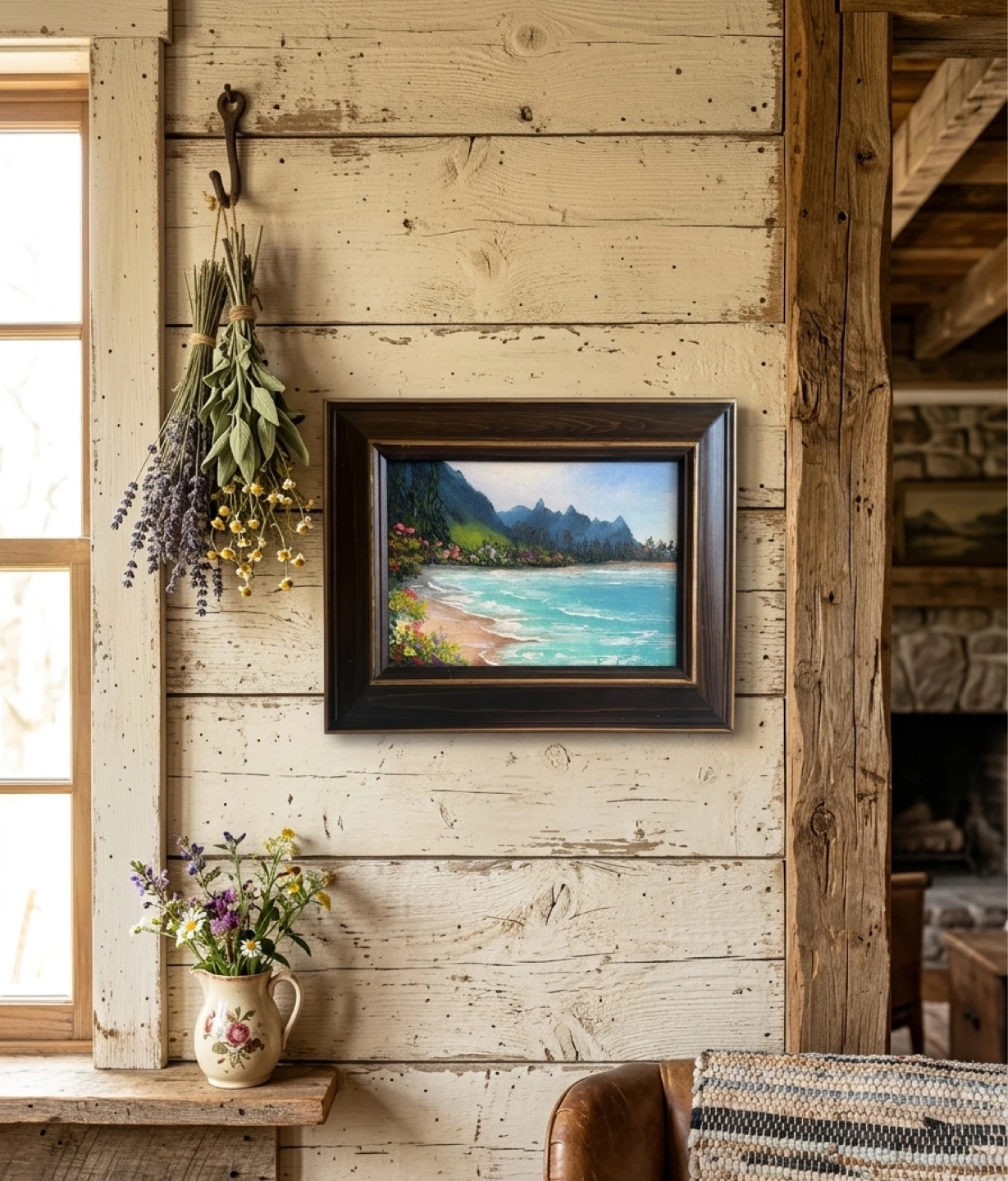 Framed Original Oil Painting - Tropical Beach Scene
