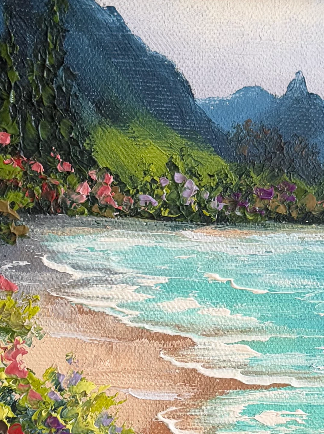Framed Original Oil Painting - Tropical Beach Scene - photo 2