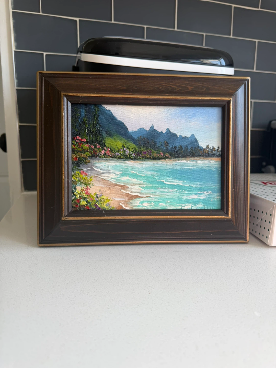 Framed Original Oil Painting - Tropical Beach Scene - photo 3