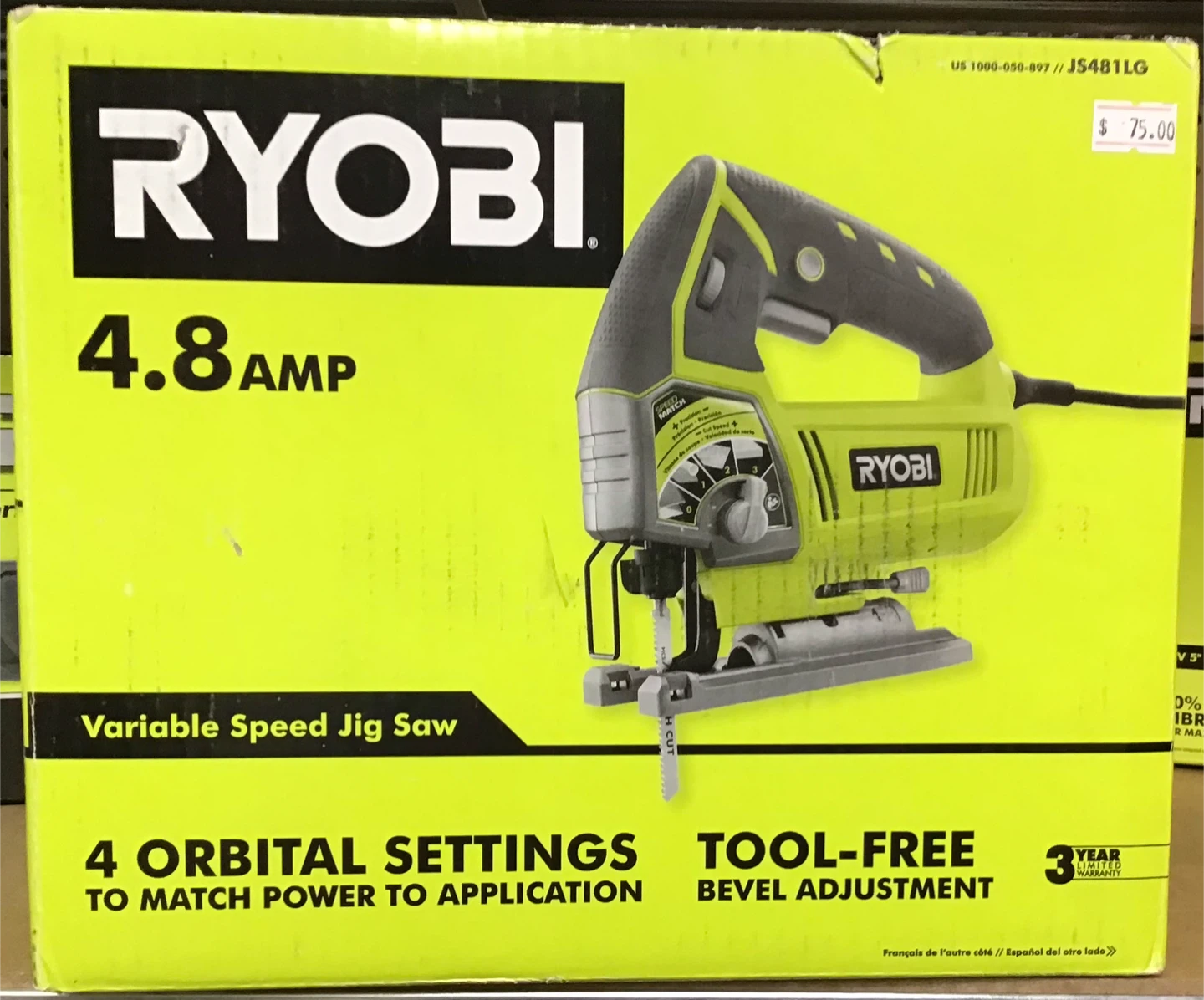 Ryobi 4.8 Amp Variable Speed Jig Saw JS481LG