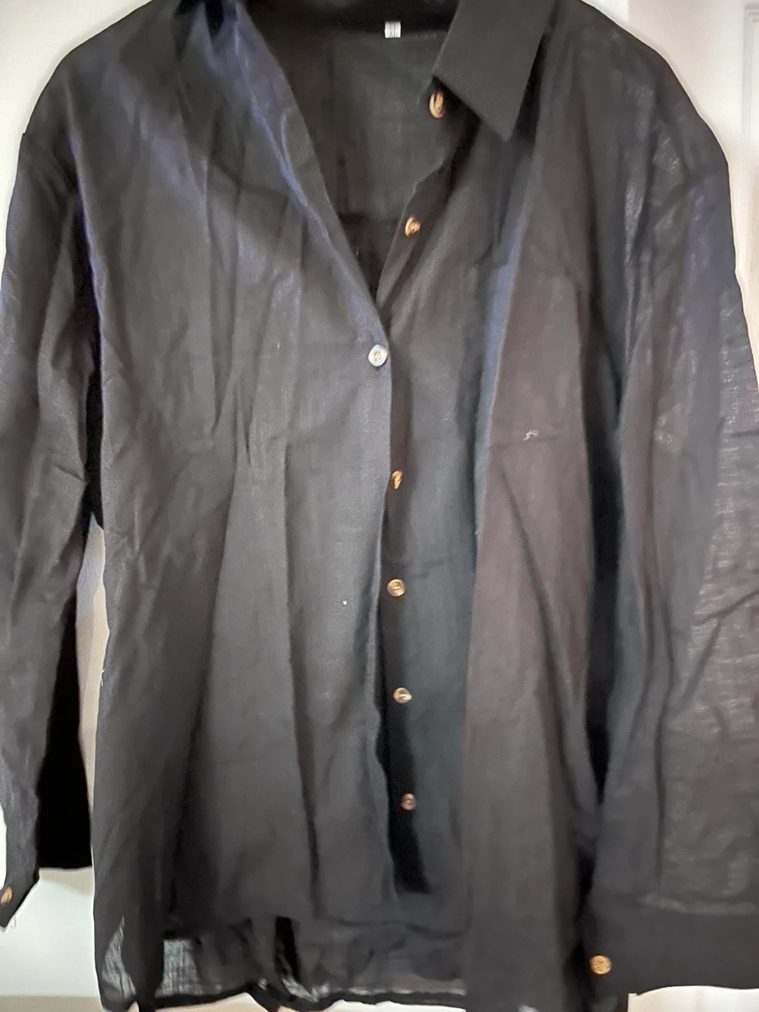 NEW Black Linen Blend Button-Up Shirt