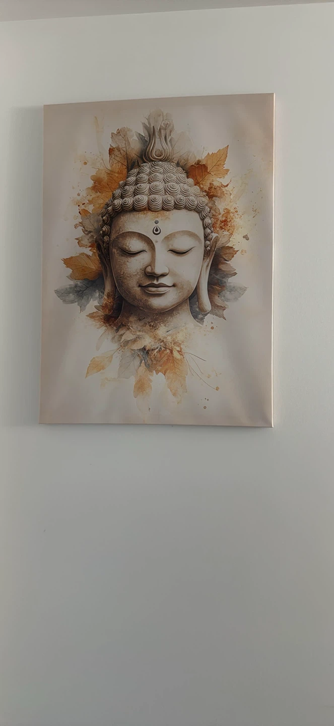 Canvas Wall Art - Buddha Face with Leaves